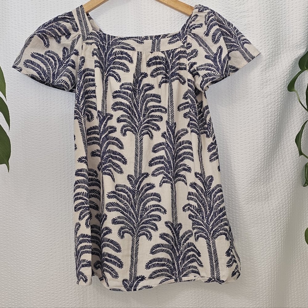 Tori Richard Honolulu blue and cream palm tree print dress size XS